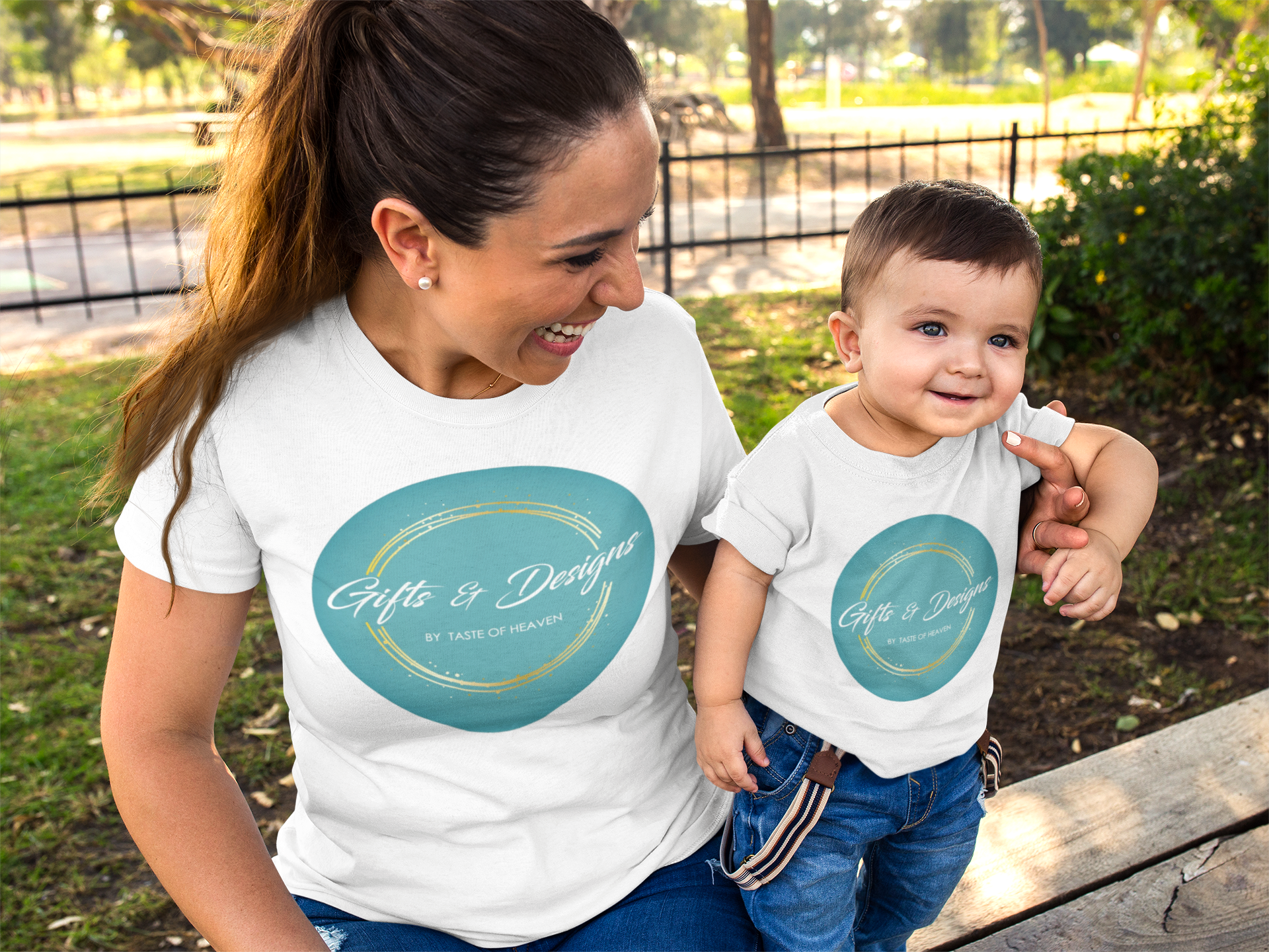mockup-of-a-baby-boy-and-his-mom-wearing-t-shirts-while-at-the-park-a16085